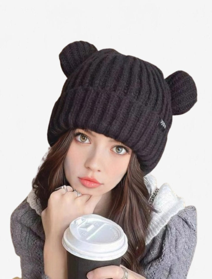 Bonnet fille avec oreilles d'ours / 54-58cm / Noir / Femme