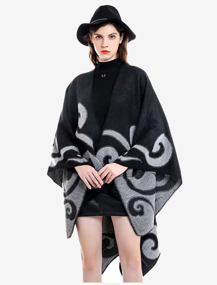 Cape Poncho Femme I Esquisse / Noir-gris / 150x140cm