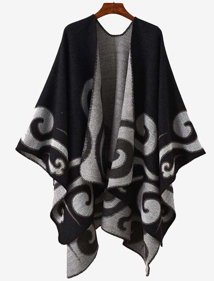 Cape Poncho Femme I Esquisse / Noir-gris / 150x140cm