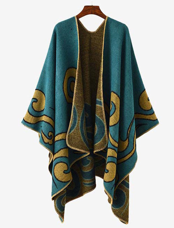 Cape Poncho Femme I Esquisse / Vert bleu-beige / 150x140cm