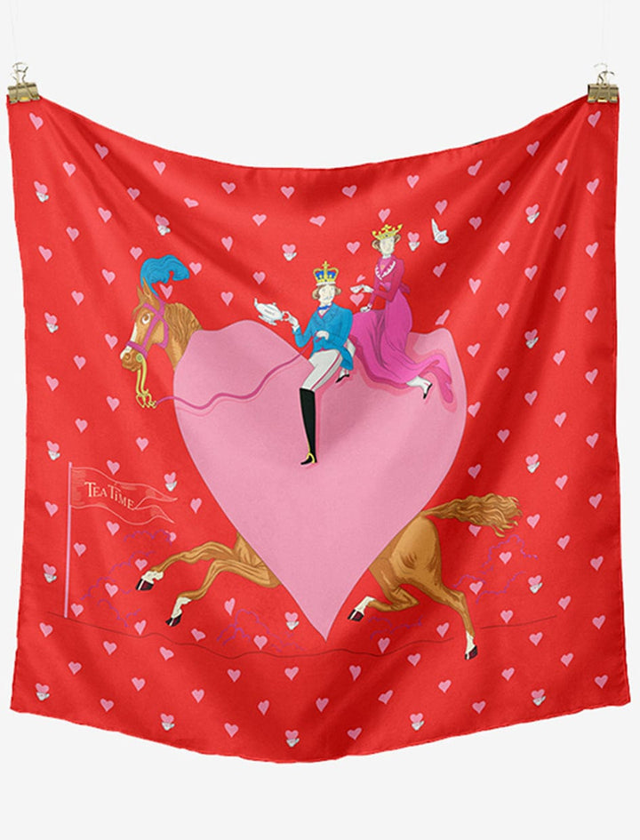 Foulard carré femme I Coeurs rose sur fond rouge / 53x53cm