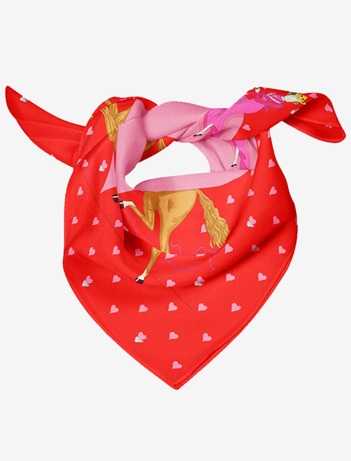 Foulard carré femme I Coeurs rose sur fond rouge / 53x53cm