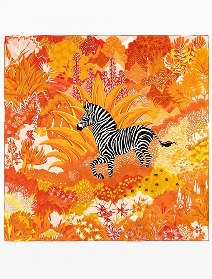 Carré de Soie I Zebra / Zèbre sur fond orange / 90x90cm / Unisexe