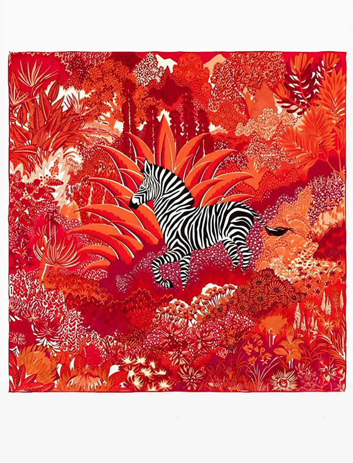 Carré de Soie I Zebra / Zèbre sur fond rouge / 90x90cm / Unisexe