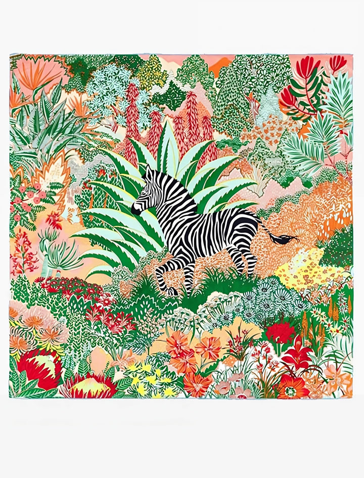 Carré de Soie I Zebra / Zèbre sur fond vert / 90x90cm / Unisexe