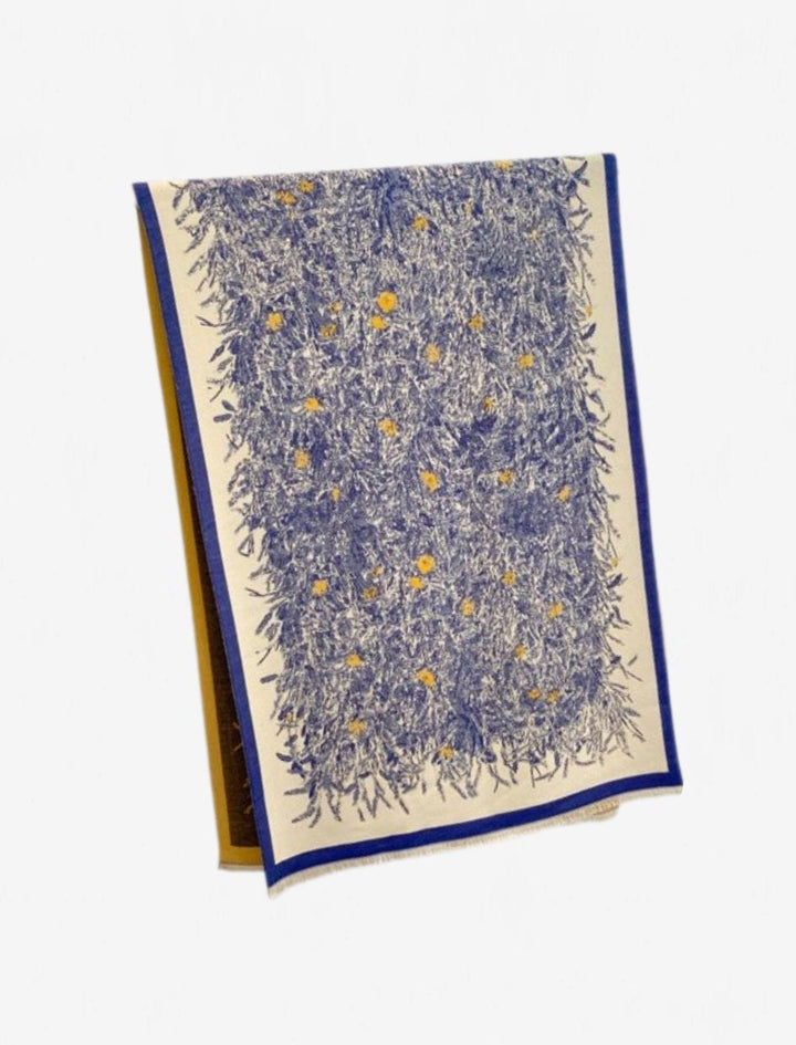 Grand Châle Bleu I Reverse /  Bleu ciel écru et jaune / 180x65cm / Femme