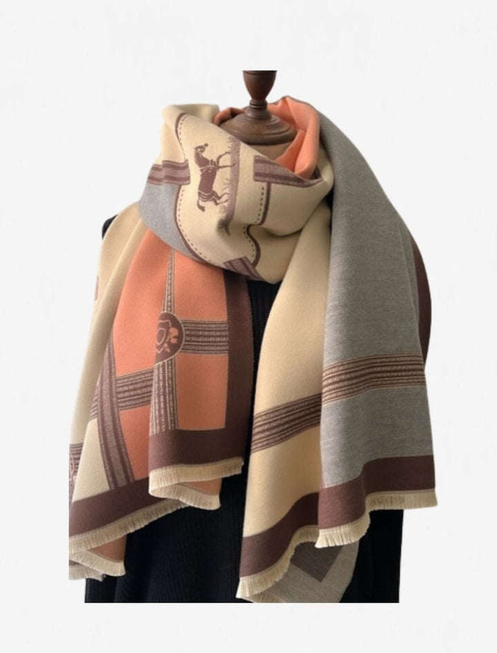 Châle Écharpe  I Patchwork / Rose gris et beige / 180x65cm / Femme