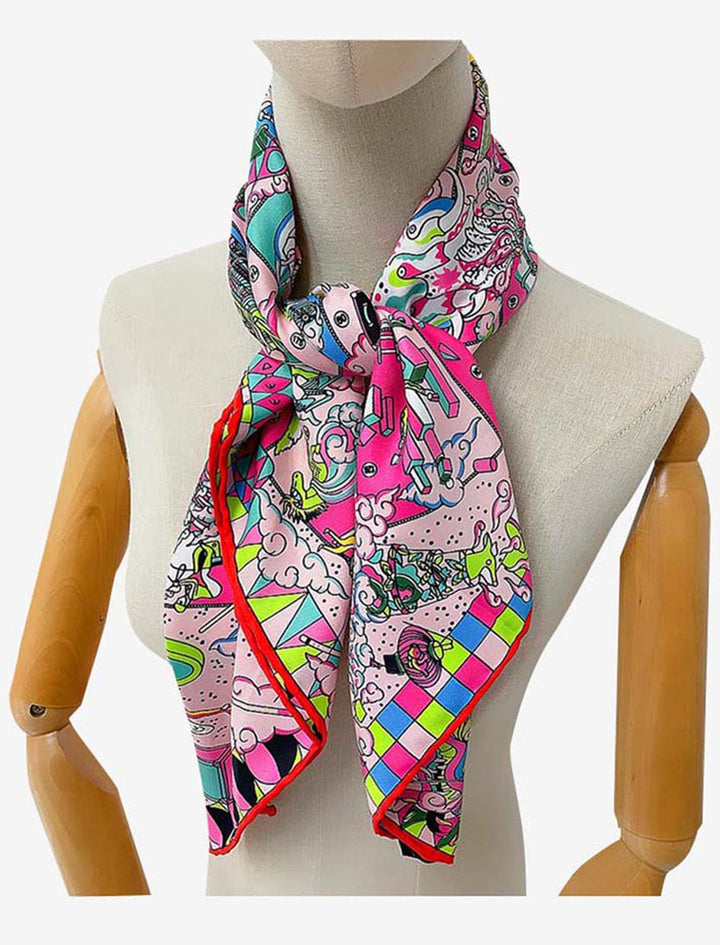 Foulard en Soie I  Manège Enchanté rose / 90x90cm / Femme