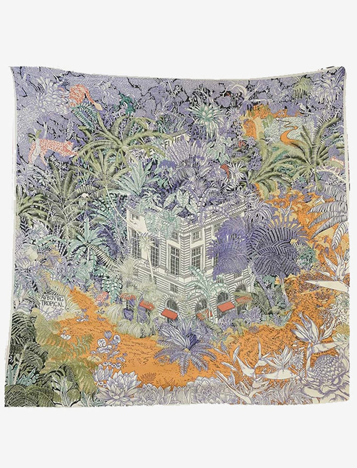 Foulard soie carré luxe I  Palace / Orange et bleu / 135x135cm / Femme