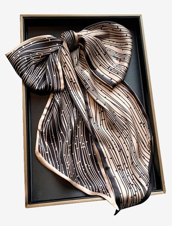 Foulard Satin I Partition / Noir et beige / 150x15cm