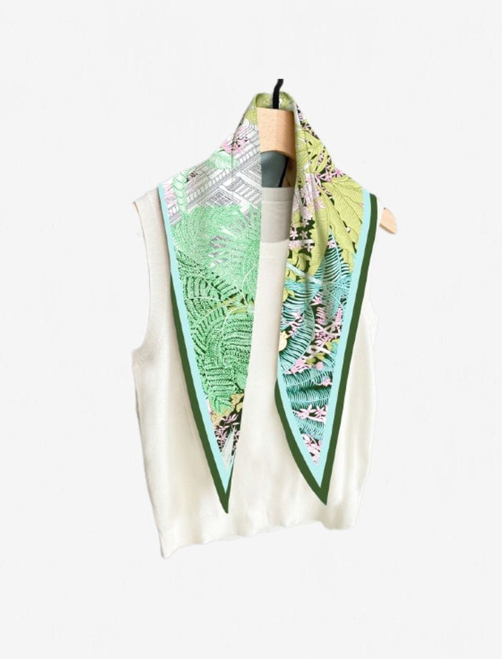 Foulard Losange Tour de Cou Femme I Floral / Vert / 122cmX45cm / Femme