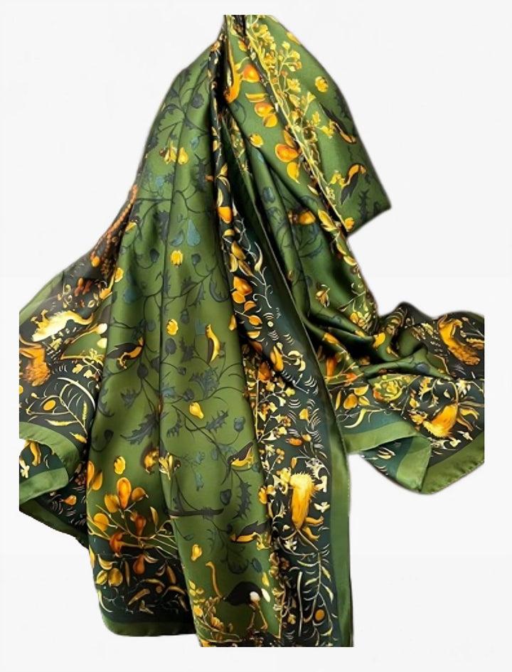  Grand Foulard Femme I Birds Vert / 180x90cm / Femme