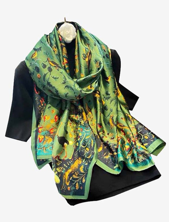  Grand Foulard Femme I Birds Vert / 180x90cm / Femme