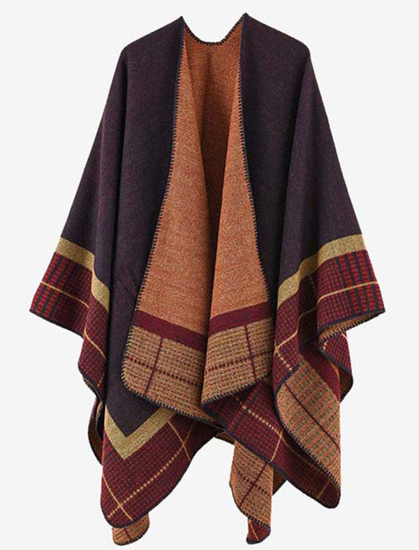 Poncho Chaud Femme I 4colors / Marron-beige / 155x135cm