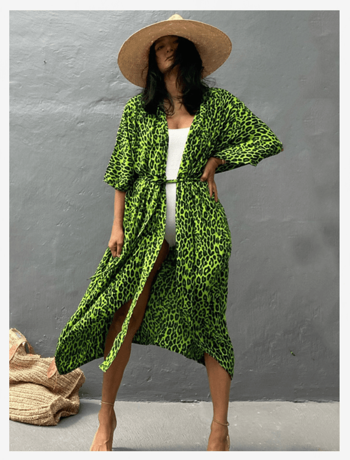 Robe Kimono / Léopard Vert / TU / Femme